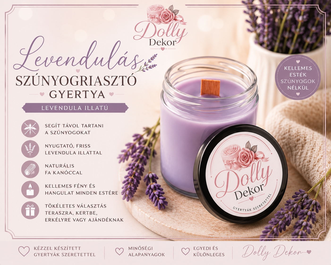 🕯️ Levendulás Szúnyogriasztó Gyertya-100ml