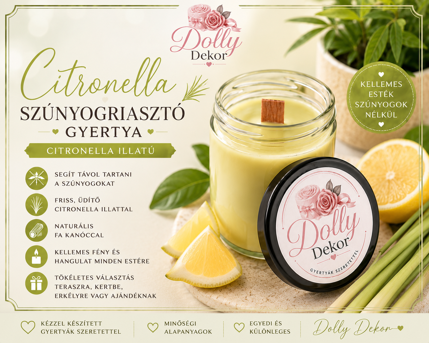 🍋 Citronella Szúnyogriasztó Gyertya – 200ml